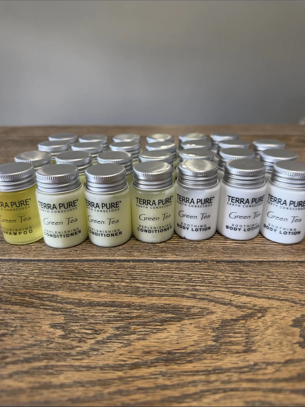 27 Mini Bottles of Green Tea Shampoo, Conditioner, Lotion Perfect for Travel Gym